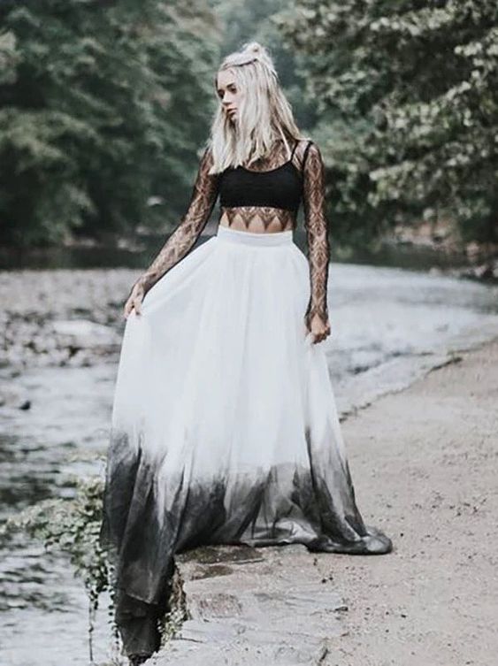 black and white ombre wedding dresses