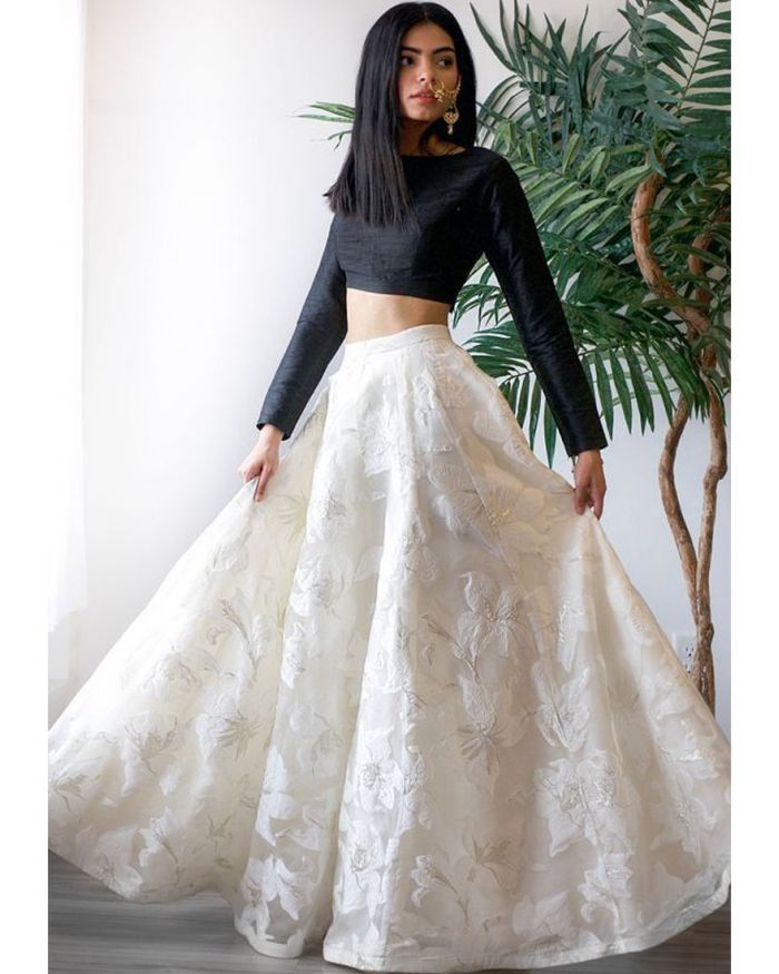 black crop top lehenga designs