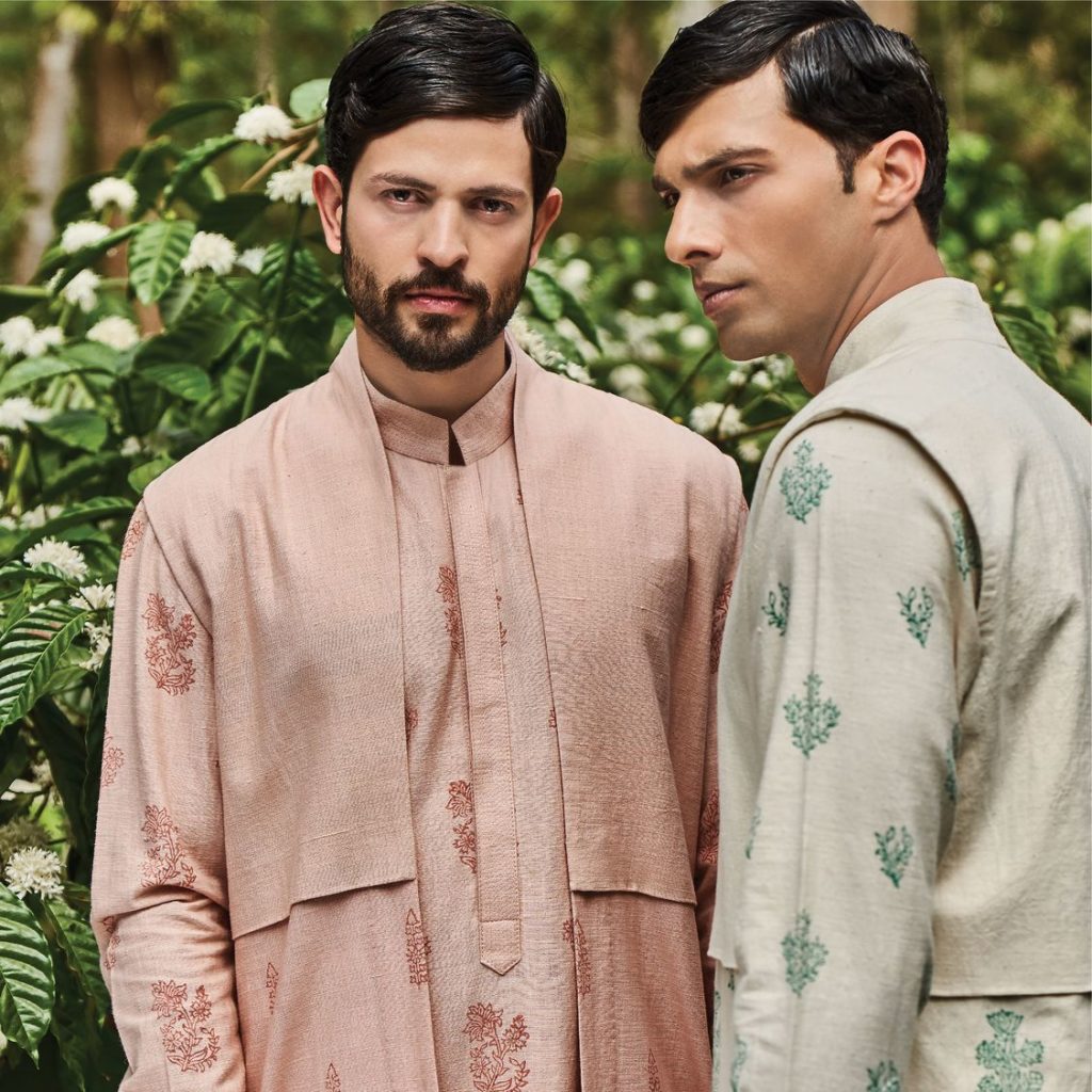 block printed wedding kurta for groom