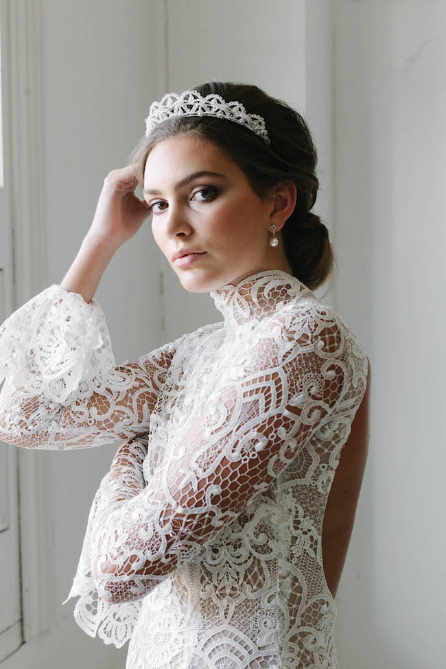 chantilly lace bridal crown for wedding