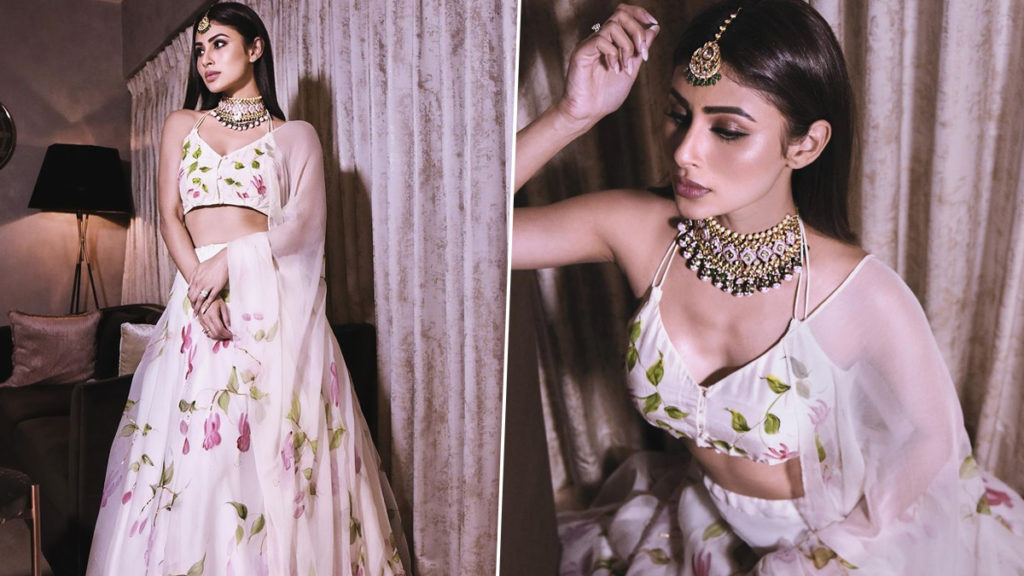 mouni roy floral crop top lehenga designs