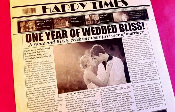 newspaper for first anniversary gift for wife