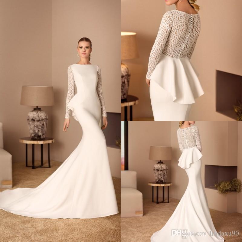 peplum silhouette long sleeve wedding dresses.