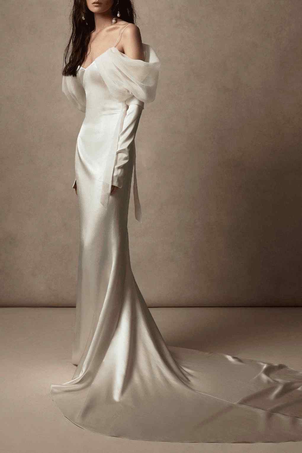 silk and wool long sleeve wedding dresses