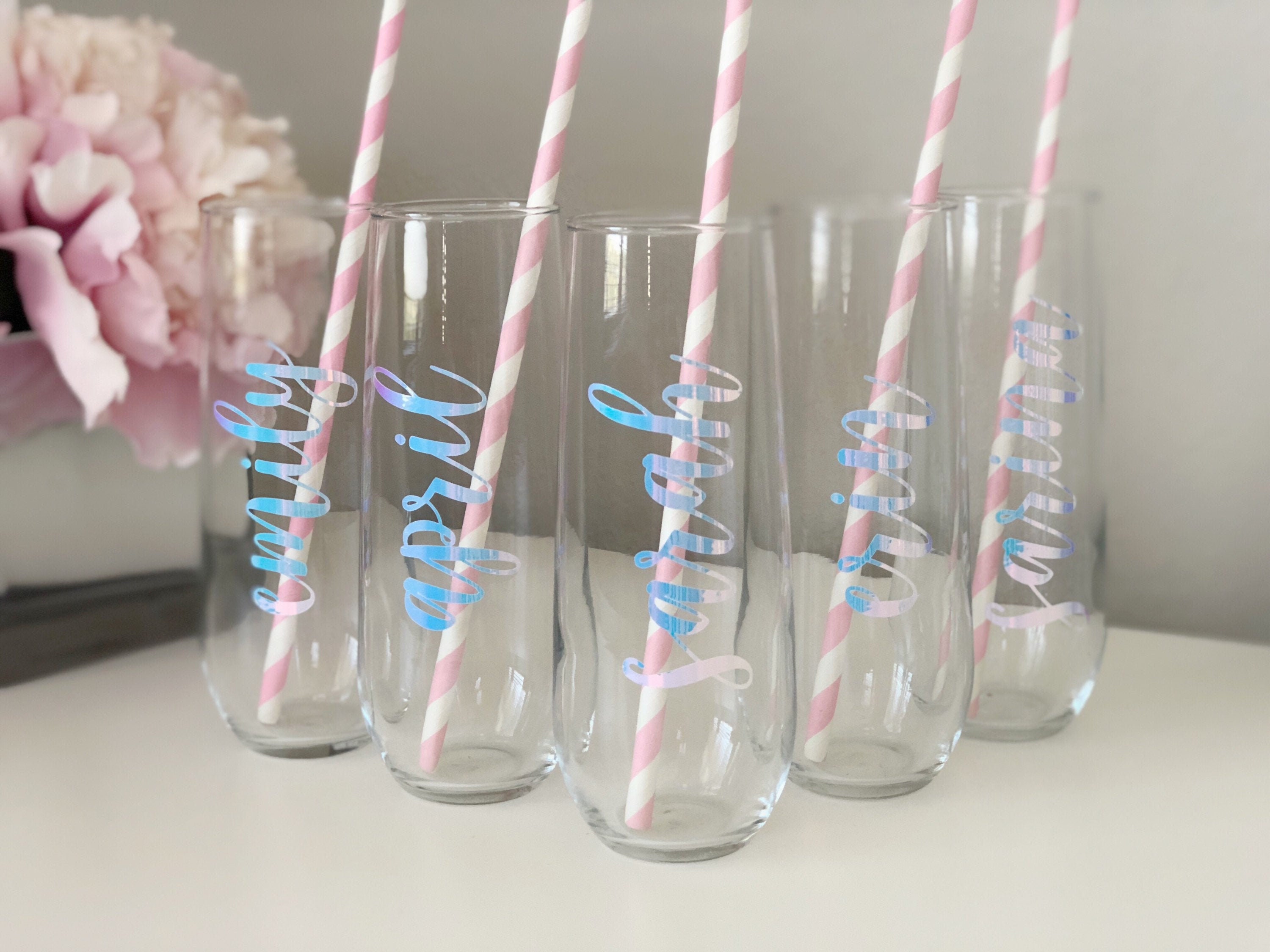 personalized stem less flute for Bridesmaid Proposal