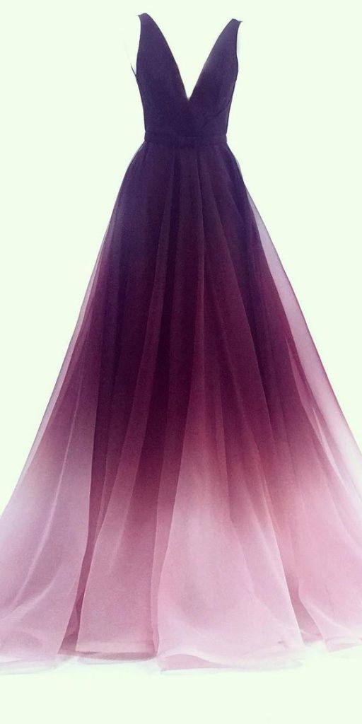 v neck tulle ombre wedding dresses