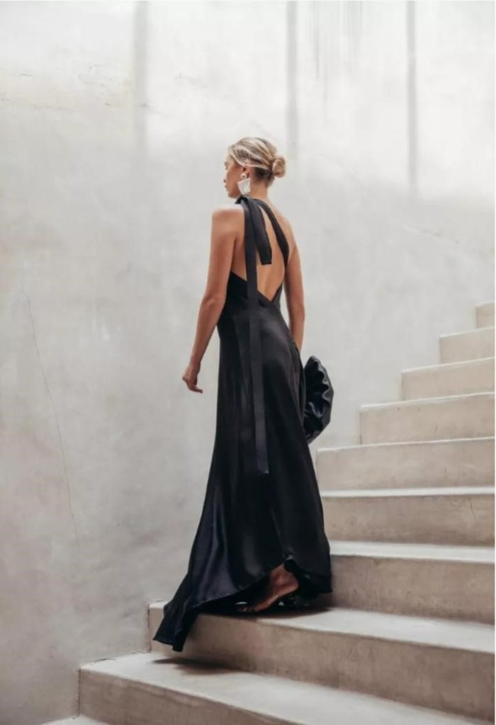 backless One-shoulder Ribbon Black Wedding Dresses