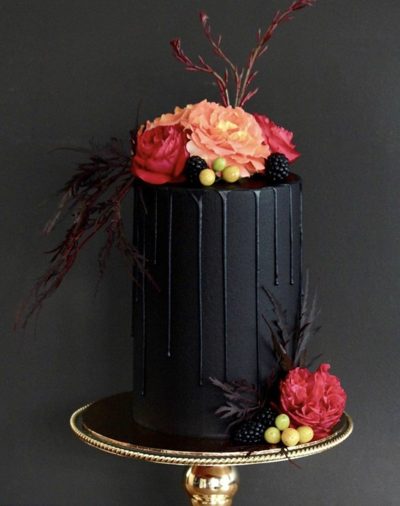 black floral tall unique engagement cake designs