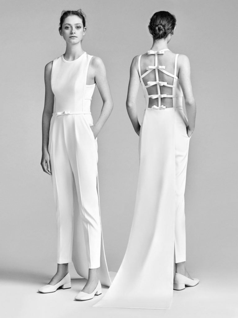 bow style jumpsuit as bridal pantsuits and jumpsuits