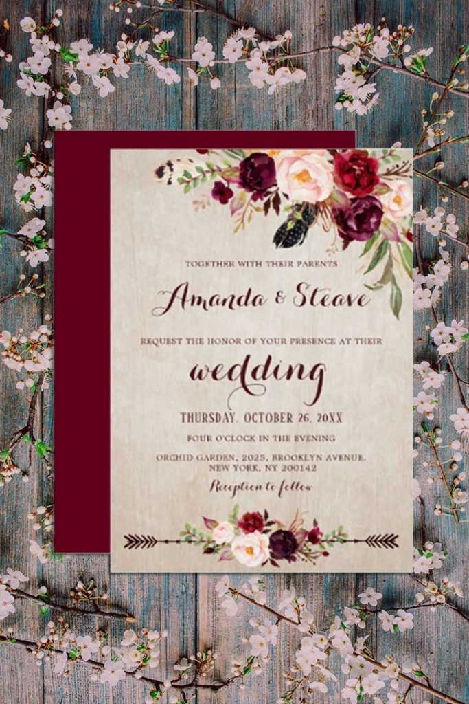 floral rustic wedding invitations