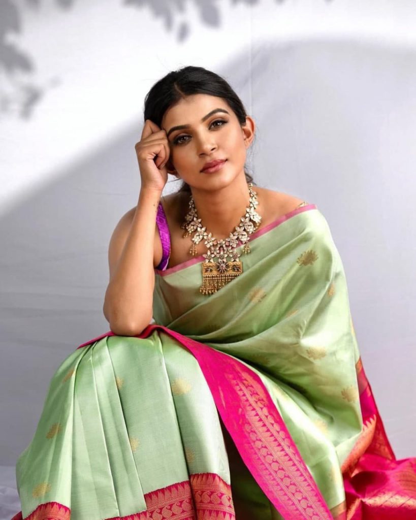 green and pink bridal pattu sarees