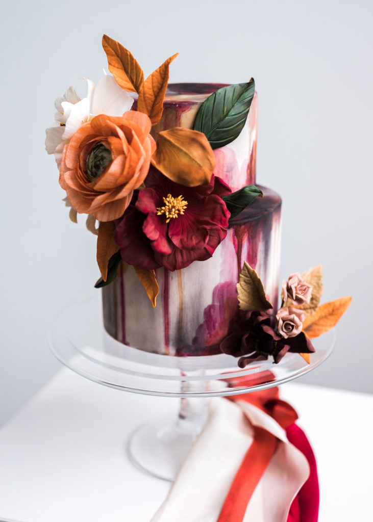 hand painted floral unique engagement cake designs