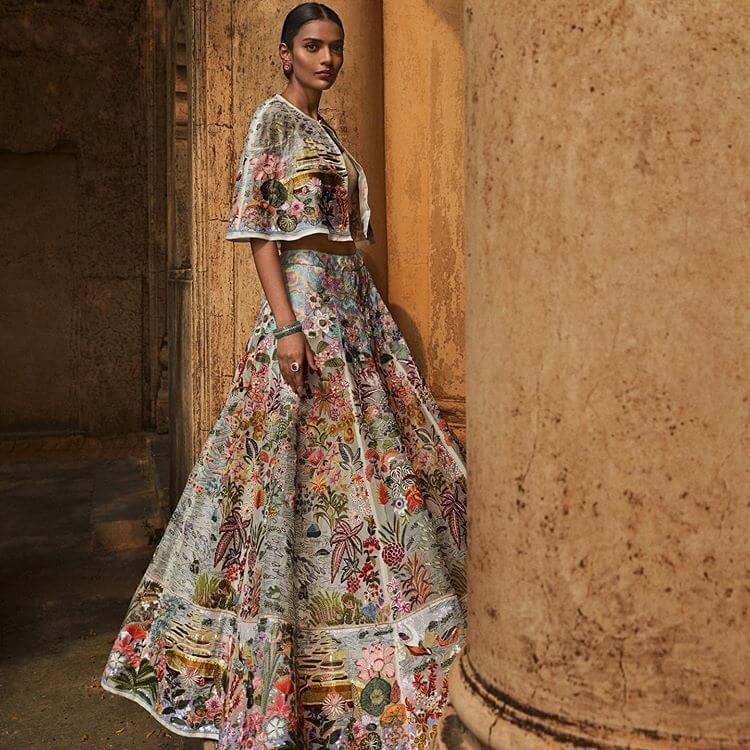 jacket style floral lehenga designs