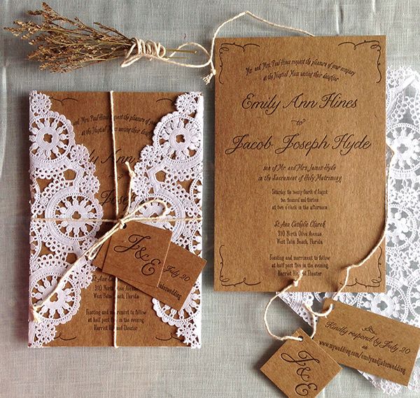 lace doily rustic wedding invitations