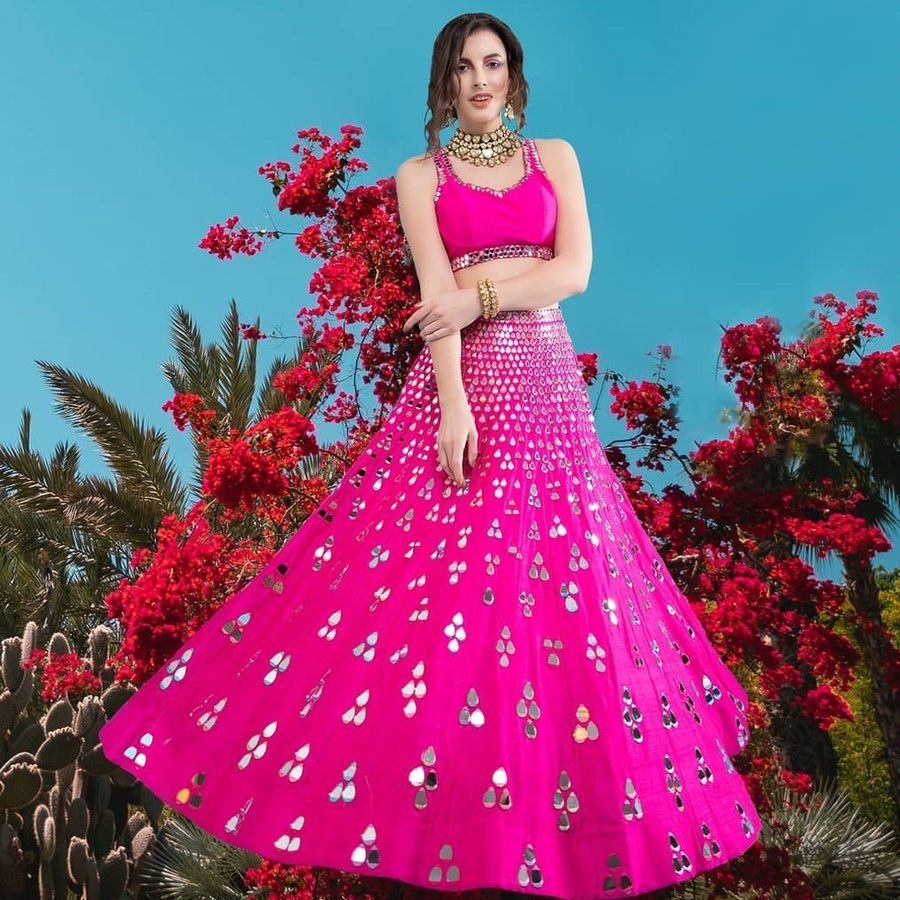 mirror embroidery floral lehenga designs