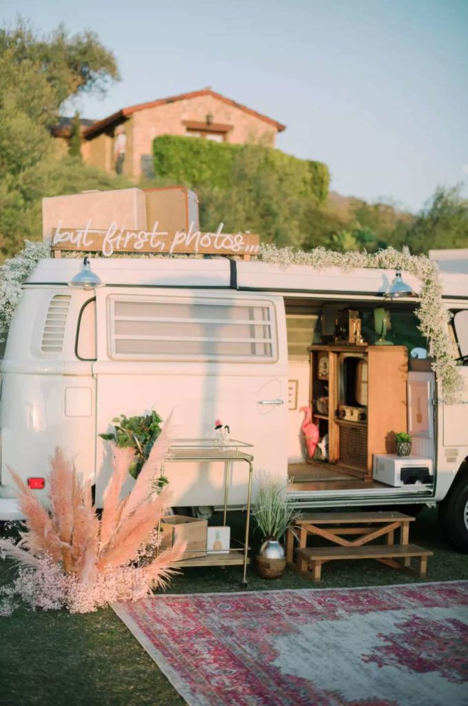 mobile van with neon wedding signs