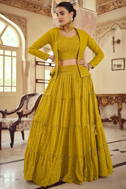 neon jacket style lehenga