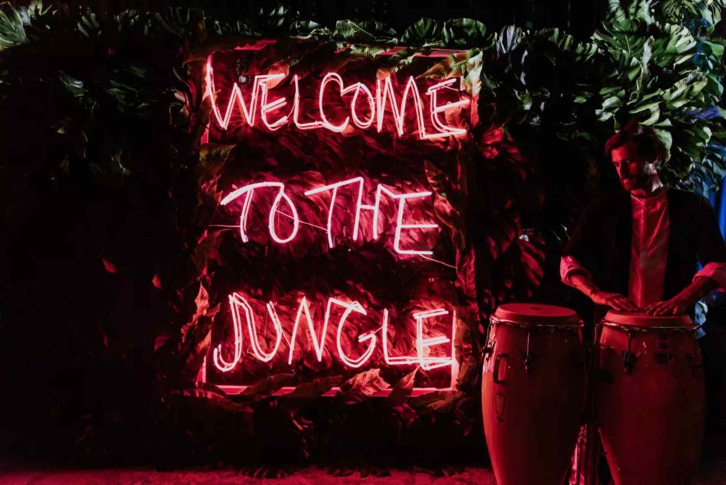 neon wedding signs with jungle theme