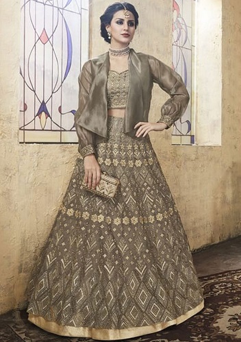 puffed sleeve jacket style lehenga