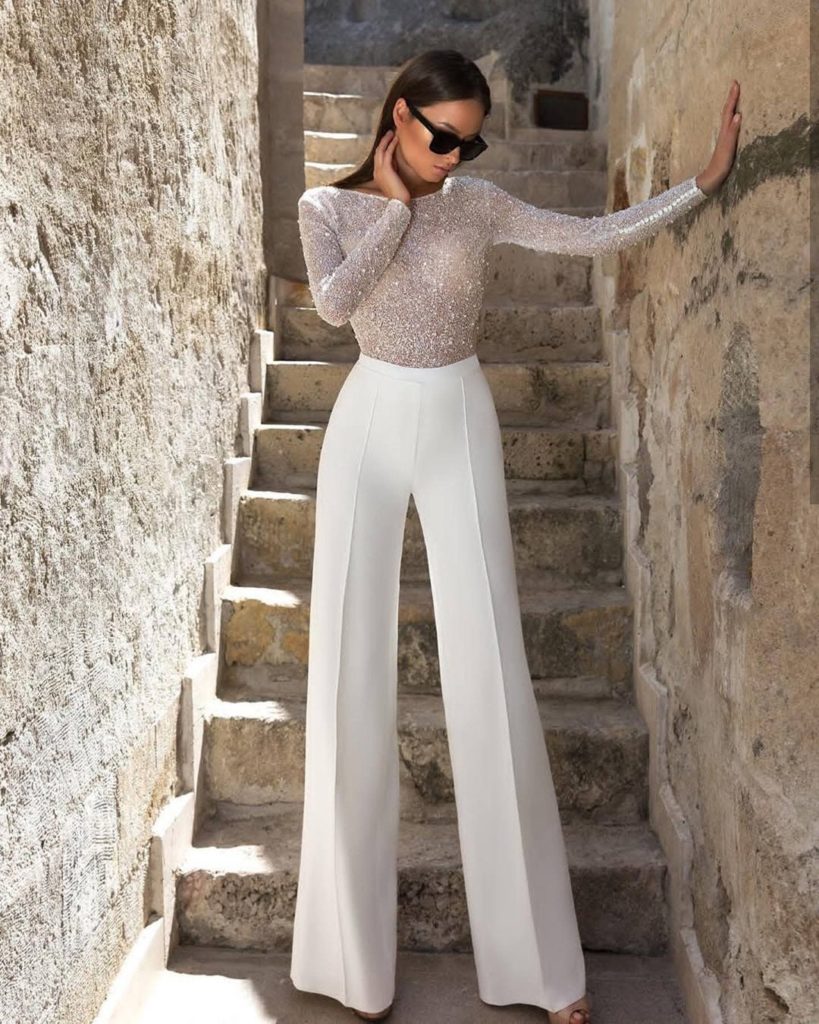 sequin top white pantsuit as bridal pantsuits and jumpsuits