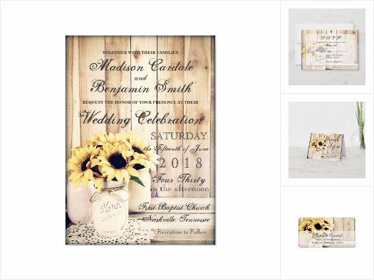 sunflower in mason jar rustic wedding invitations