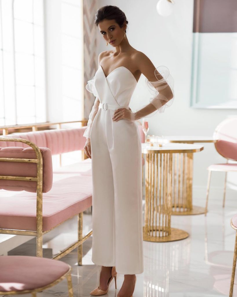 sweetheart neckline jumpsuit as bridal pantsuits and jumpsuits