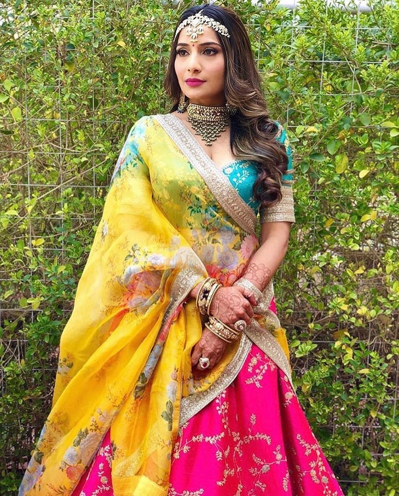 tricolor floral lehenga designs