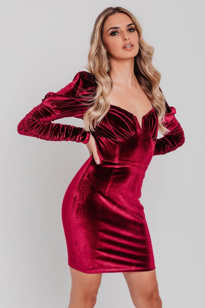 velvet bodycon burgundy dress as bachelorette party dress ideas