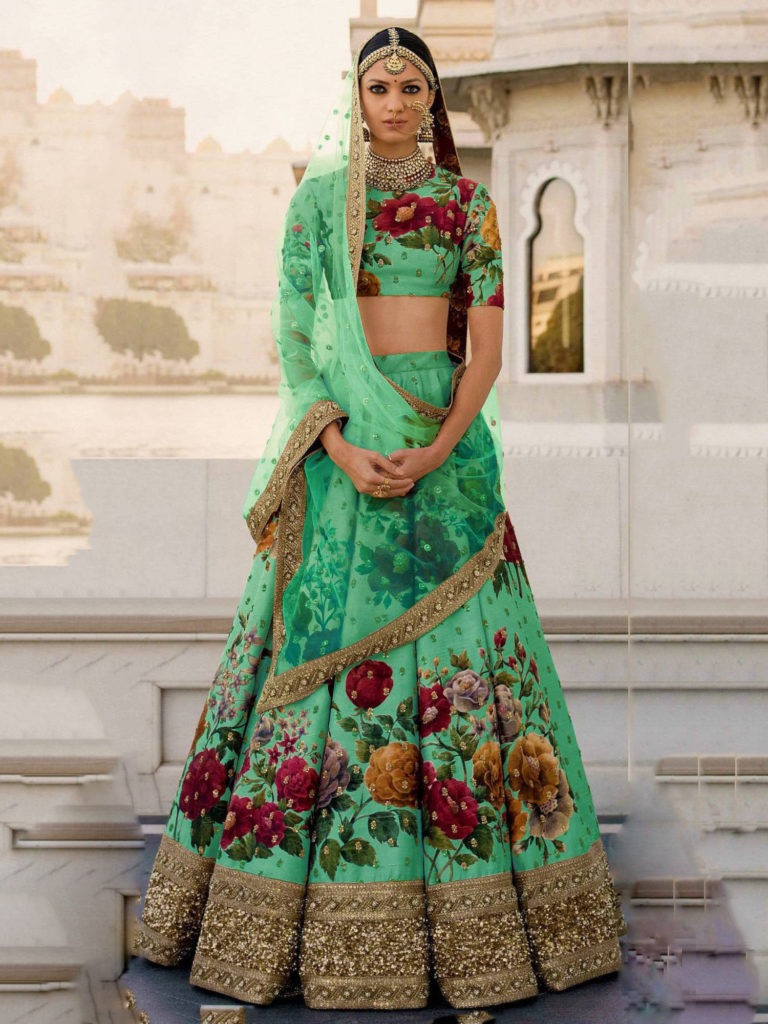 zari border floral lehenga designs