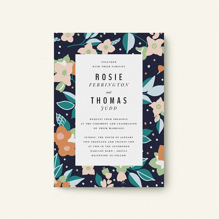 dark garden floral wedding invitations