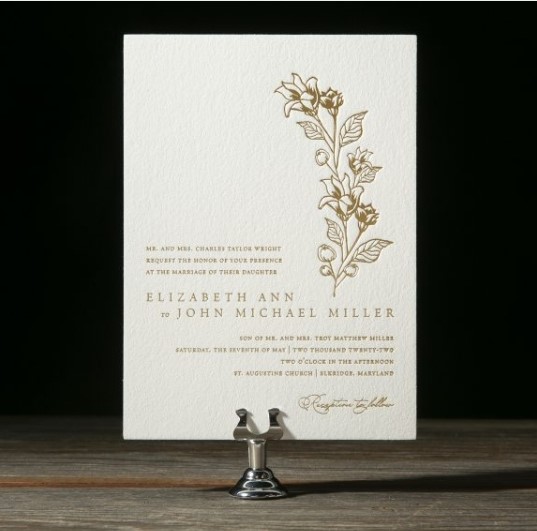 gold foil floral wedding invitations