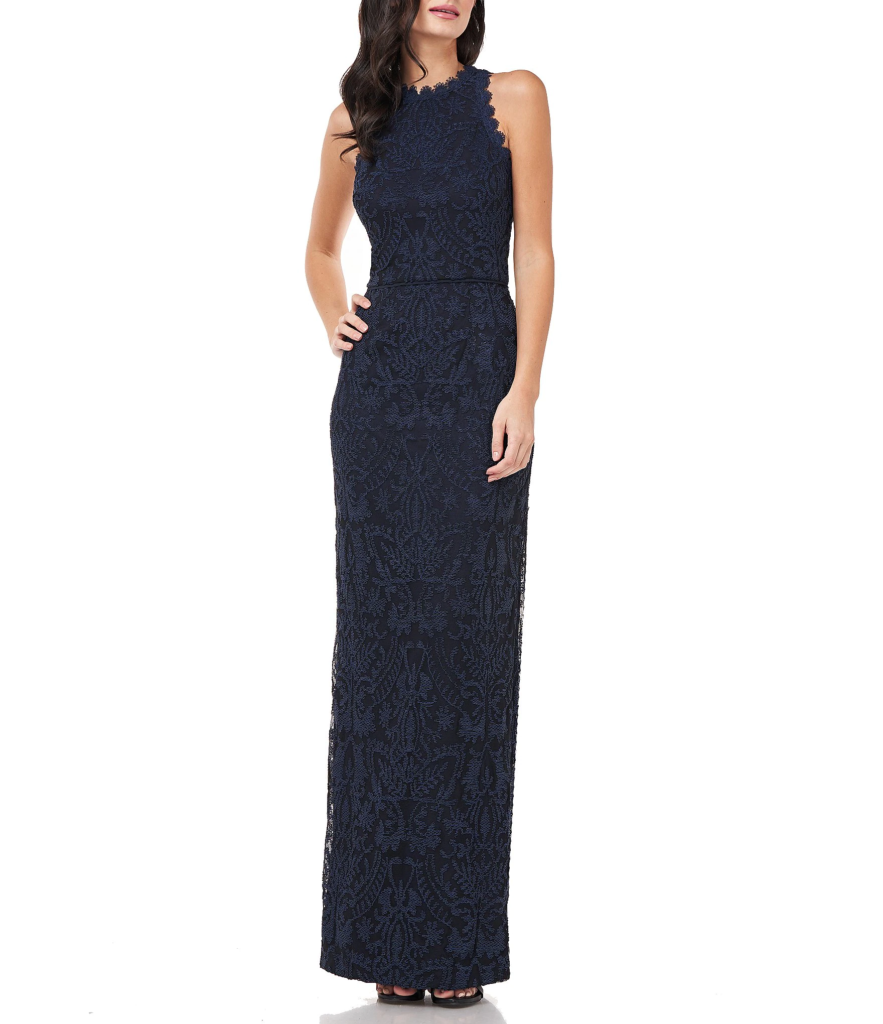 Embellished Halter Column Gown - Winter Wedding Guest Dresses