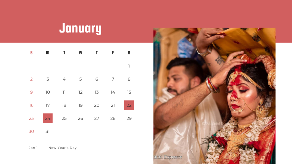 Bengali Marriage Dates in 2022 - January 