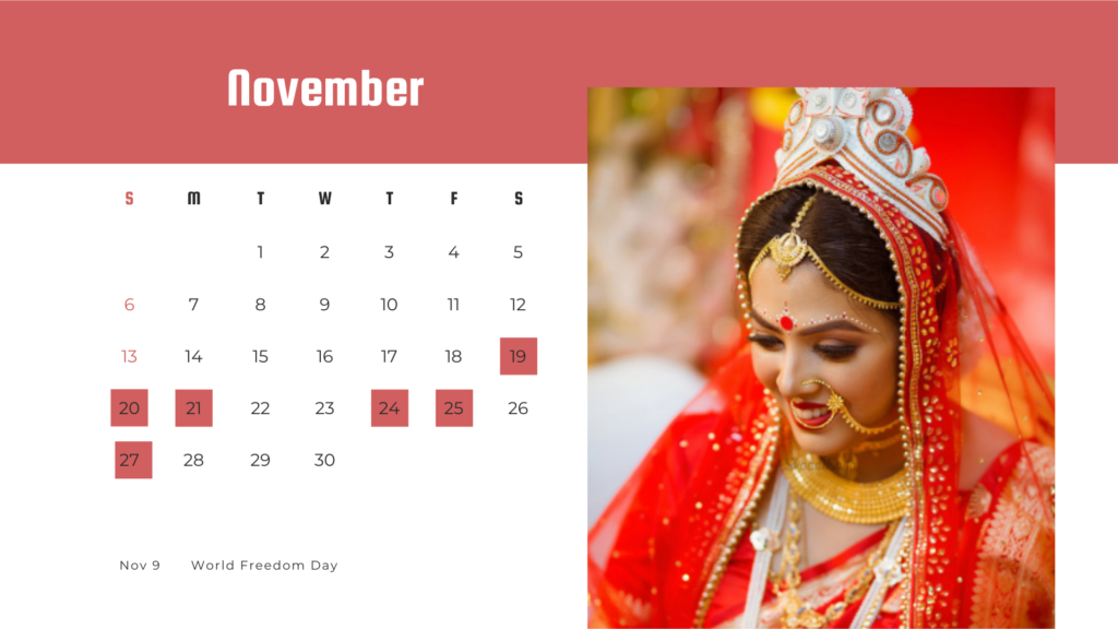 Bengali Marriage Dates in 2022 - November 