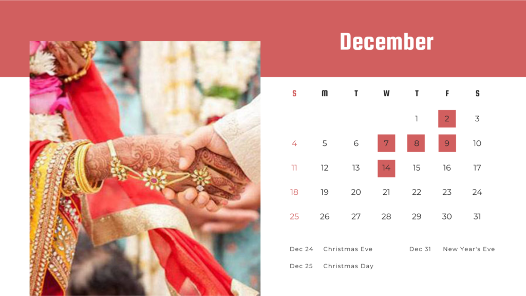 Bengali Marriage Dates in 2022 - December