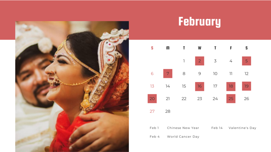 Bengali Marriage Dates in 2022 - February 