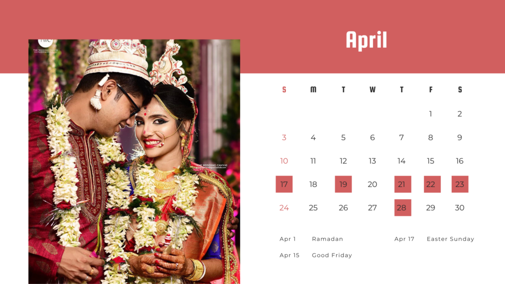 Bengali Marriage Dates in 2022 - April 