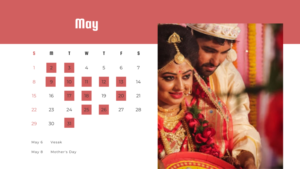 Bengali Marriage Dates in 2022 - May 