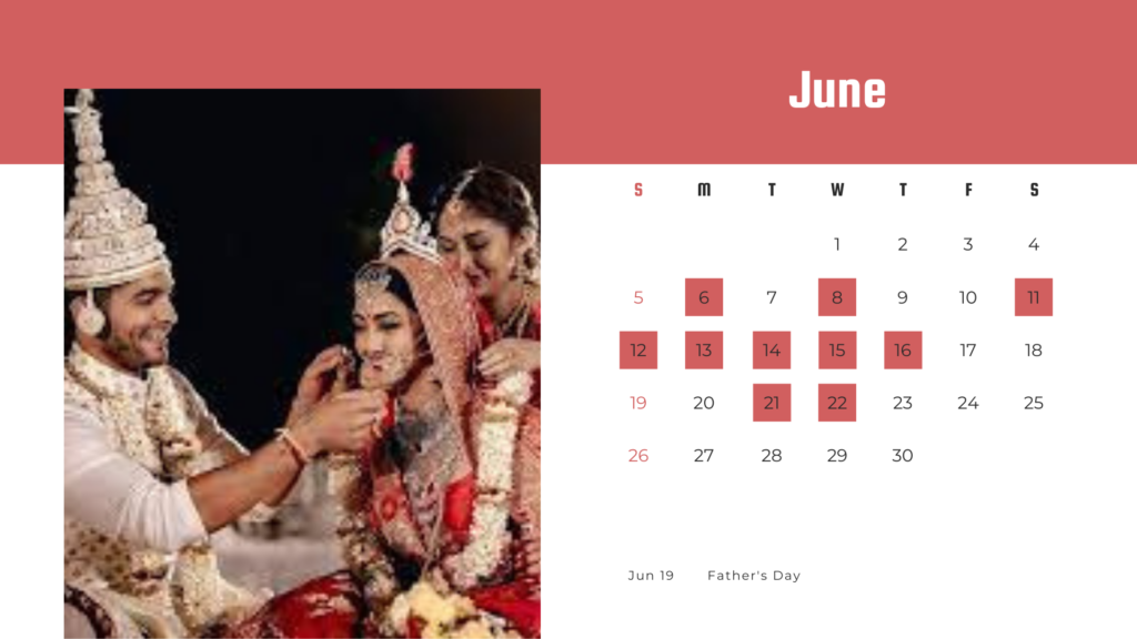 Bengali Marriage Dates in 2022 - June 