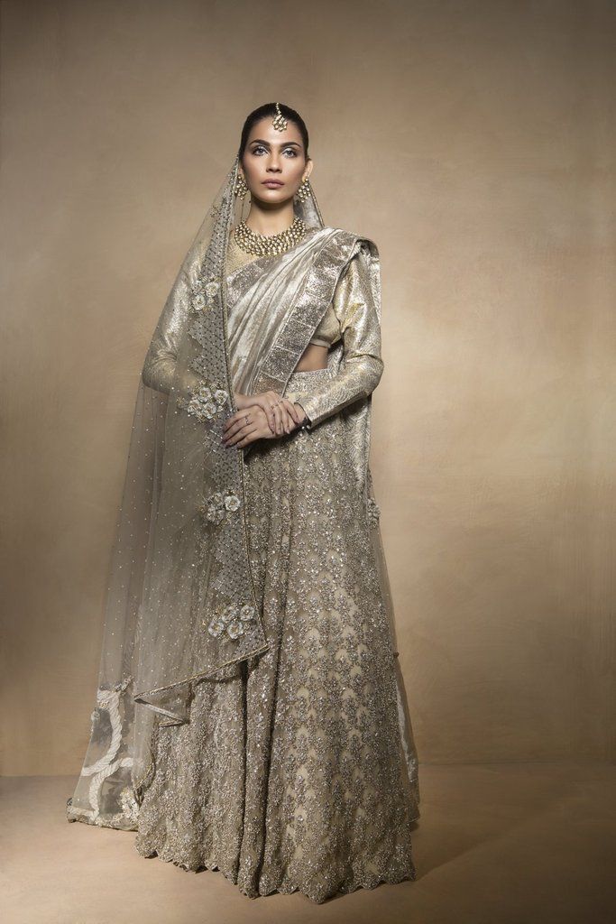 Grey Bridal Lehenga With Double Dupatta