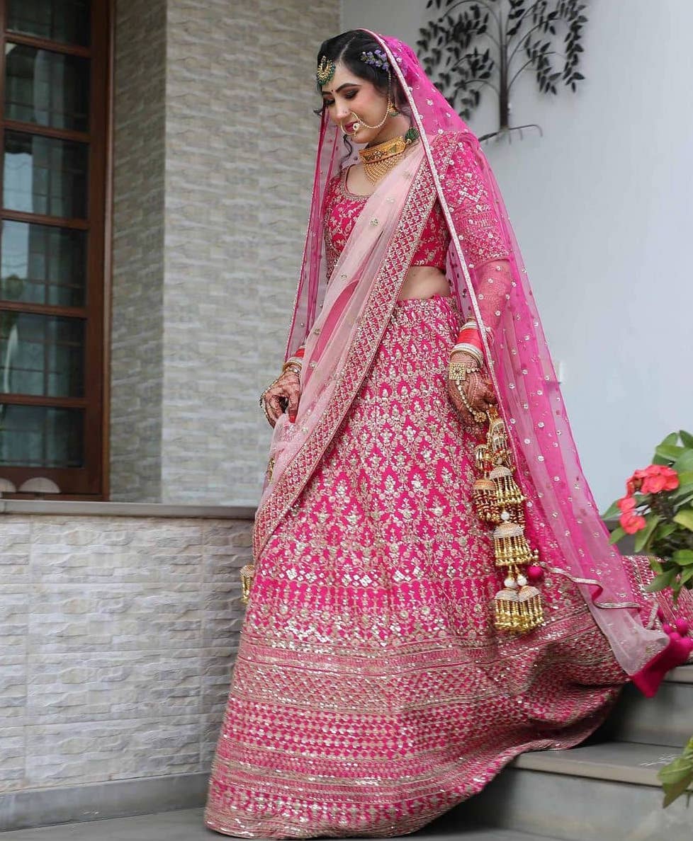 Pink Bridal Lehenga With Double Dupatta