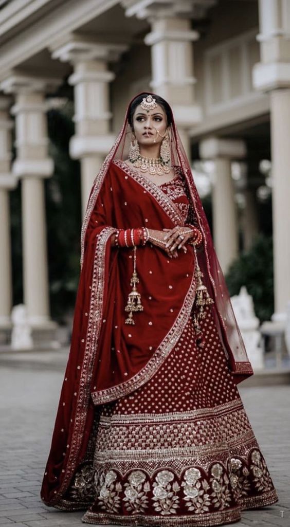 Velvet Bridal Lehenga With Double Dupatta