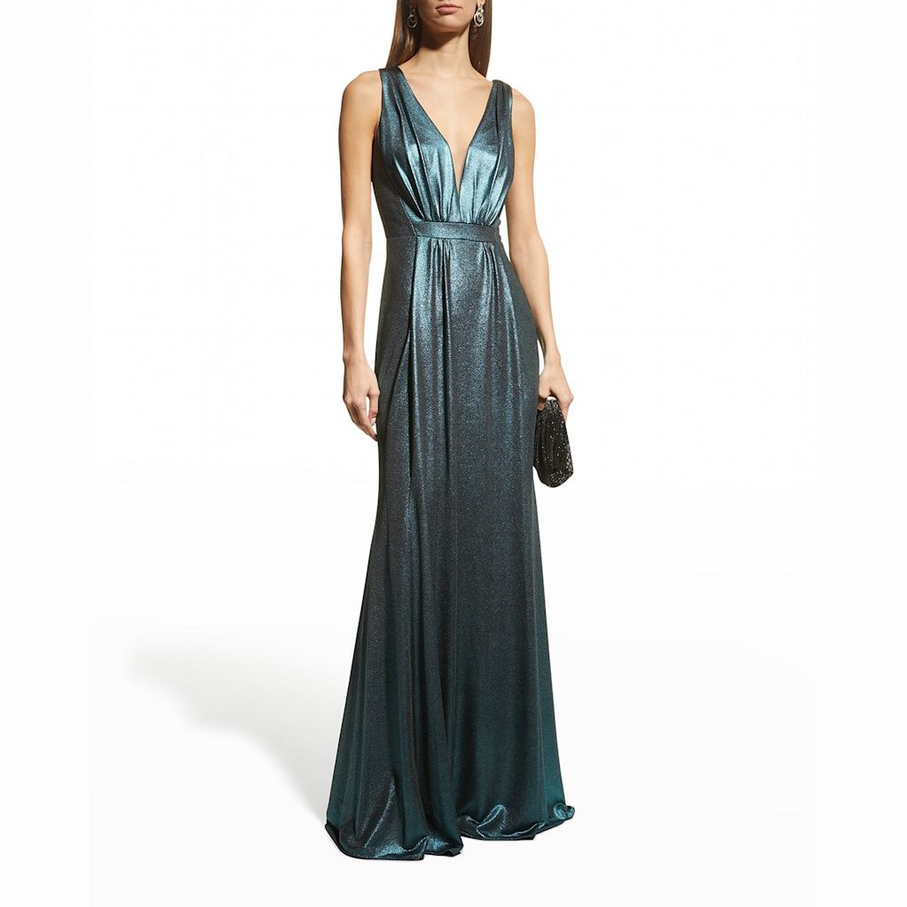 Deep V-Neck Lame Gown - Winter Wedding Guest Dresses