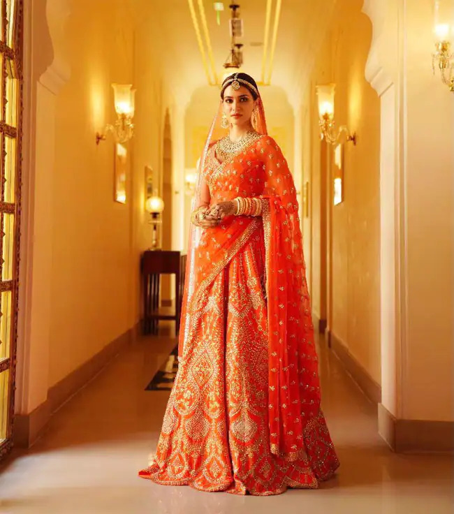 Orange Bridal Lehenga With Double Dupatta