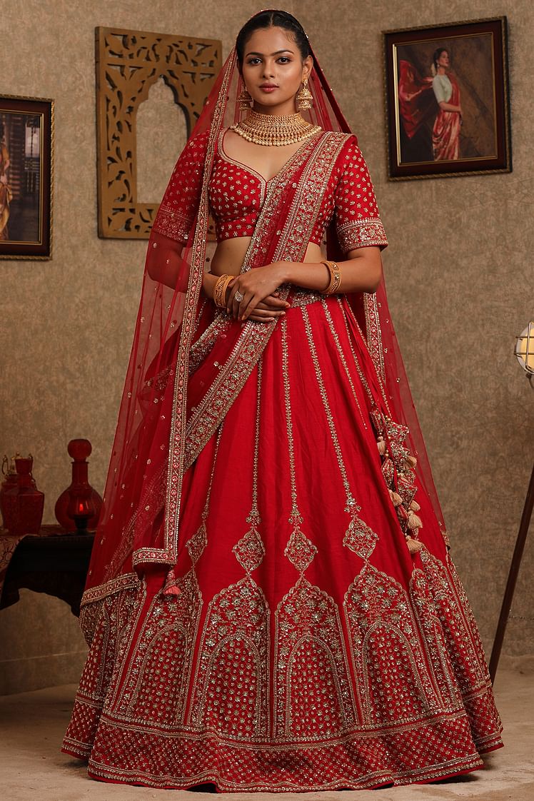 Red Bridal Lehenga With Double Dupatta