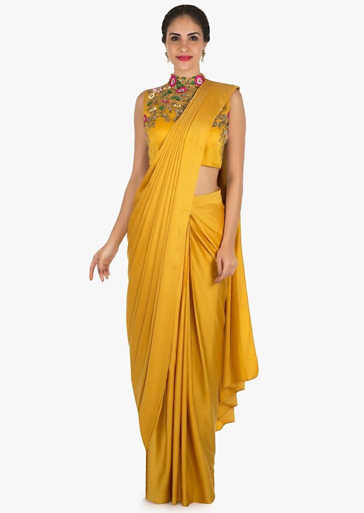 Saree with Embellished High Neck Blouse