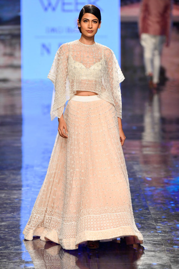 Asymmetrical Sheer Cape with Lehenga