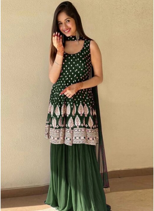 Long Frock Style Kurti with Sharara