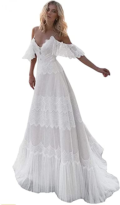 V-Neck Chic Spring Wedding Dress
