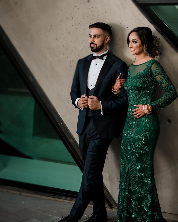 Emerald green engagement gown for bride